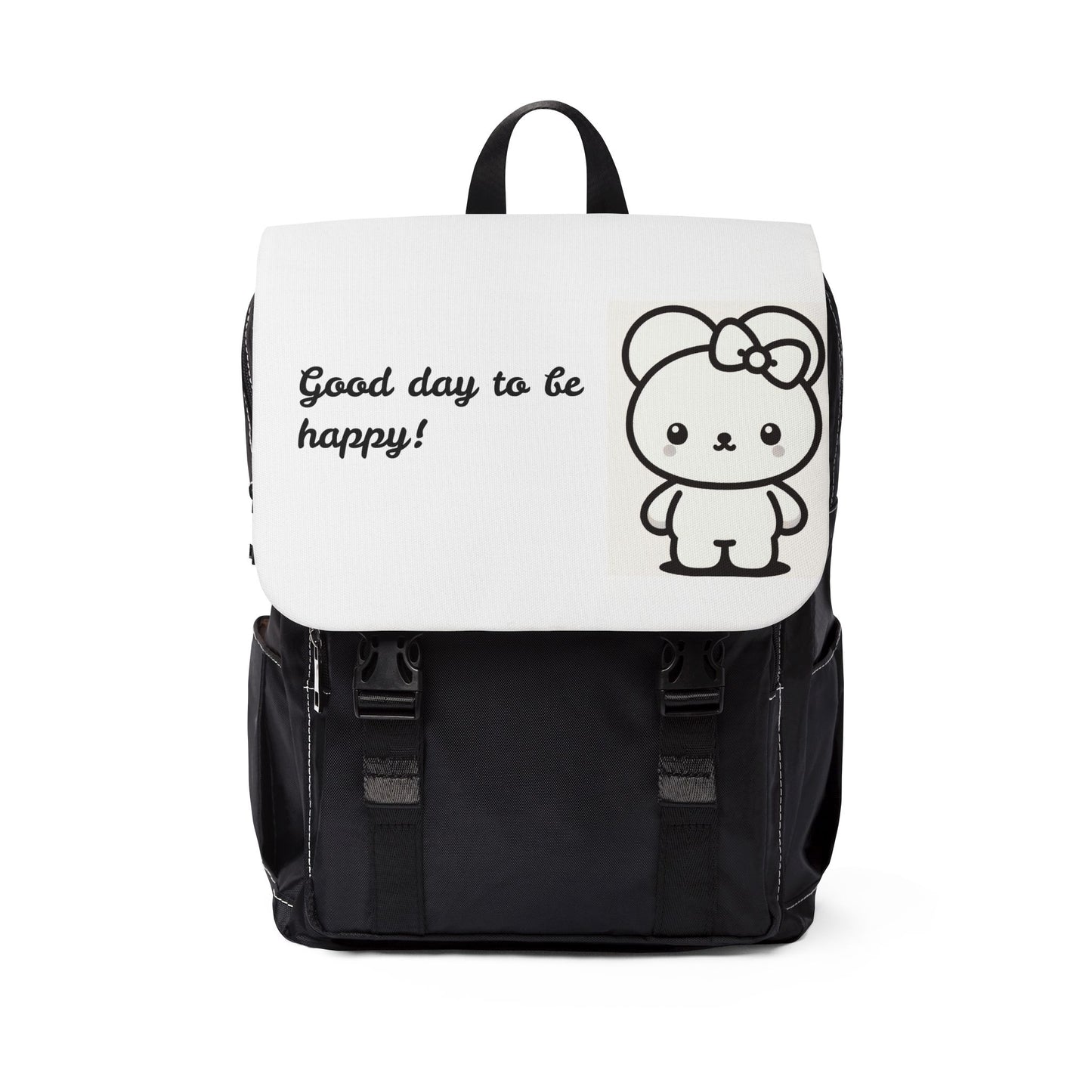 Unisex Casual Shoulder Backpack with "Good day to be happy" Inscription